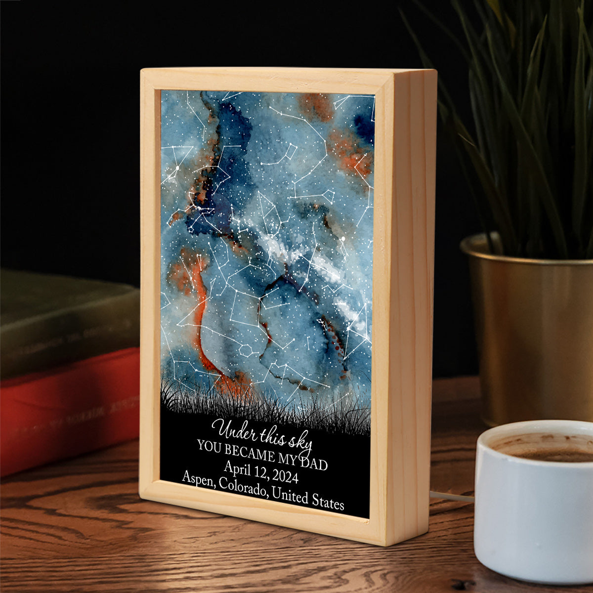 Wo alles begann – Personalisierter Bilderrahmen mit Leuchtkasten für Väter