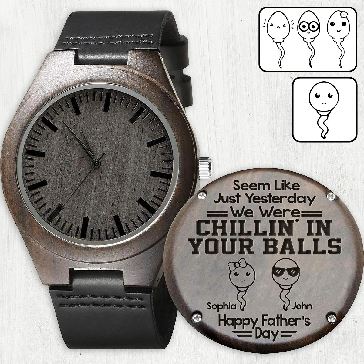 Chillin' In Your Balls - Personalisierte gravierte Holzuhr für Väter