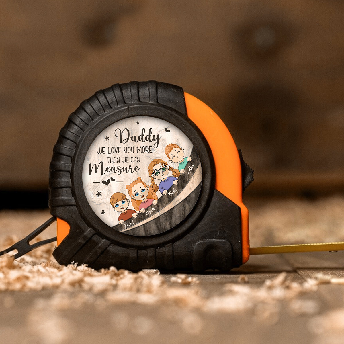 Wir lieben dich mehr, als wir messen können – personalisiertes Maßband für Väter