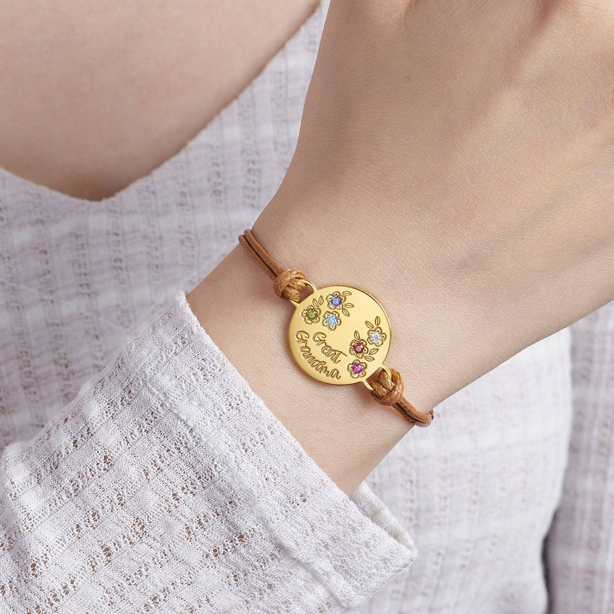 Rundes Anhängerarmband mit Geburtssteinen – Personalisiertes rundes Mutter-Anhängerarmband