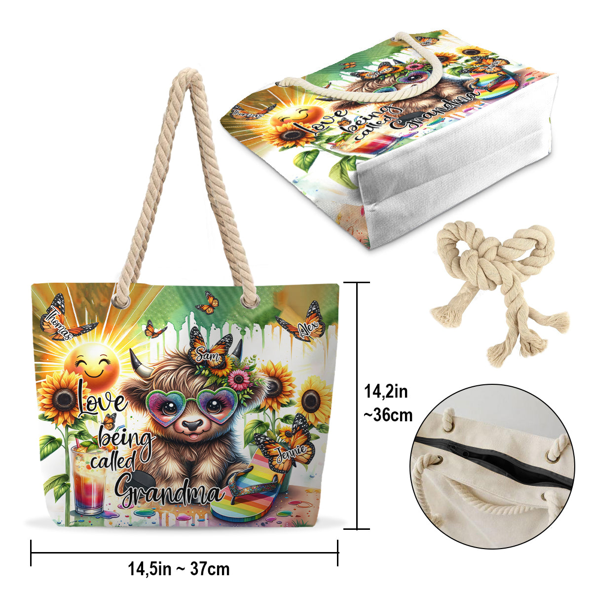 Ich liebe es, Oma genannt zu werden – Sommerfeeling pur mit Hochlandrindern – Personalisierte Strandtasche