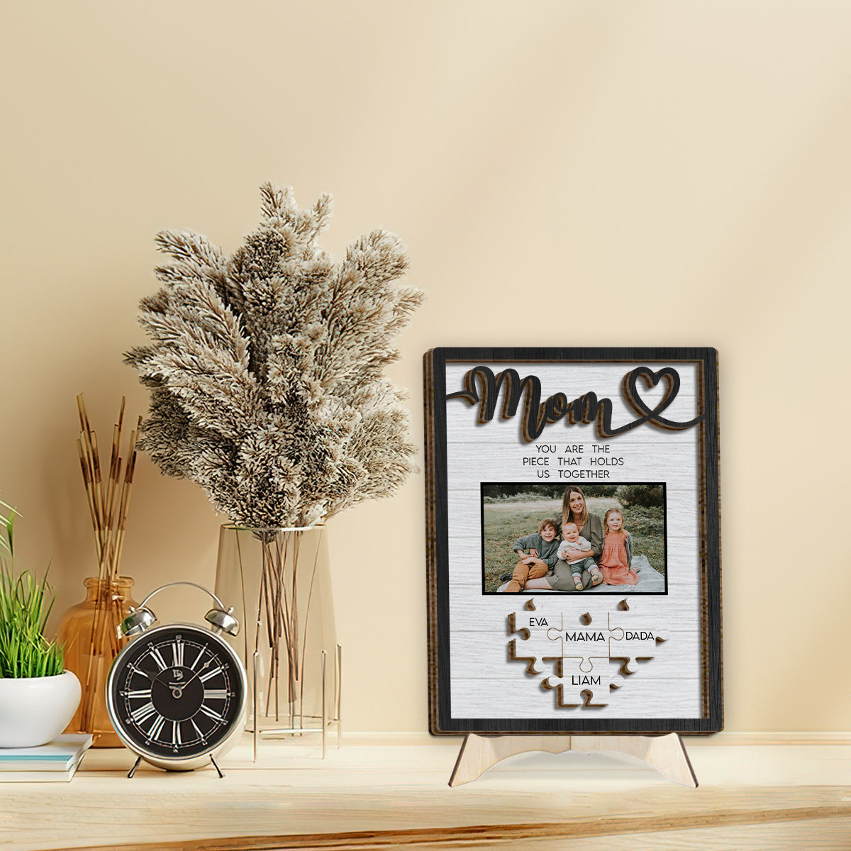 Mama, du bist das, was uns zusammenhält – Personalisiertes zweilagiges Holzschild/Holzplakette für Mama