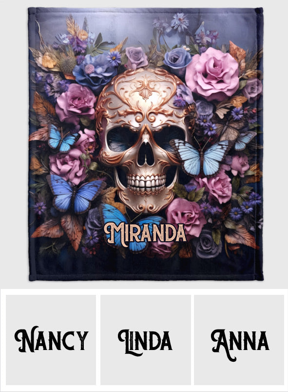 Beauty Of The Dark Skull Roses Butterflies - Personalized Skull Blanket