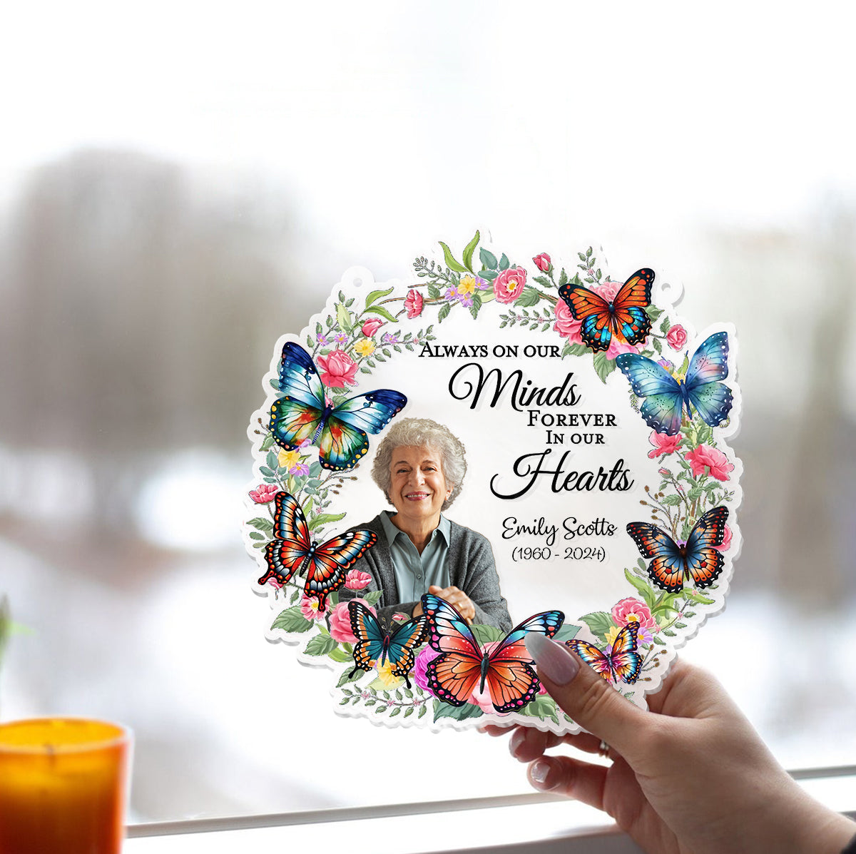 Your Wings Were Ready But Our Hearts Were Not - Personalized Memorial Window Hanging Suncatcher Ornament