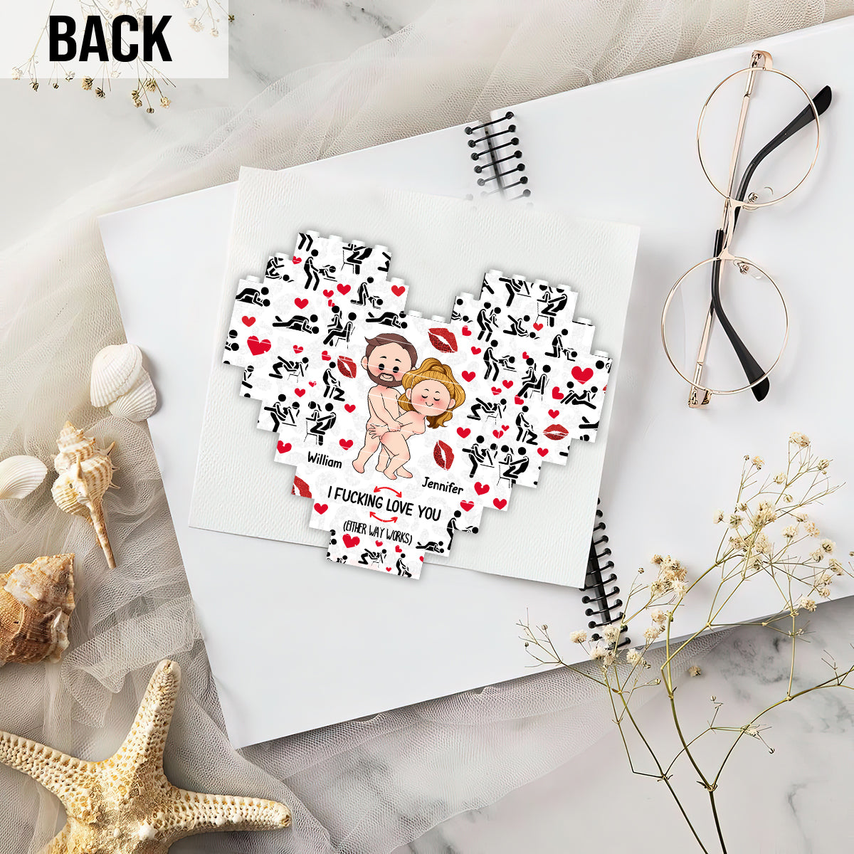 Ich liebe dich – Personalisierte Herz-Bausteine ​​für Paare, beidseitig bedruckt