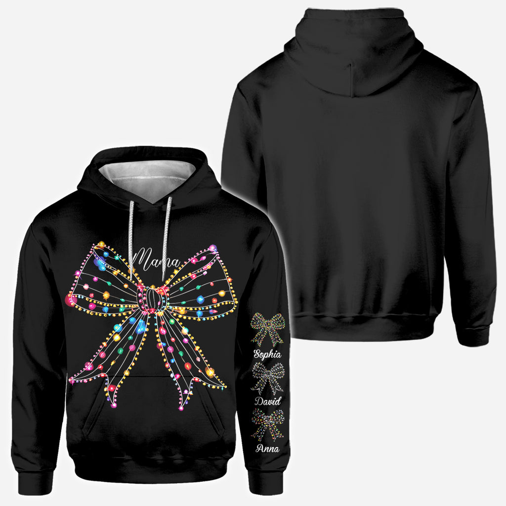 Weihnachtslichter-Schleife - Personalisiertes Mutter-Shirt