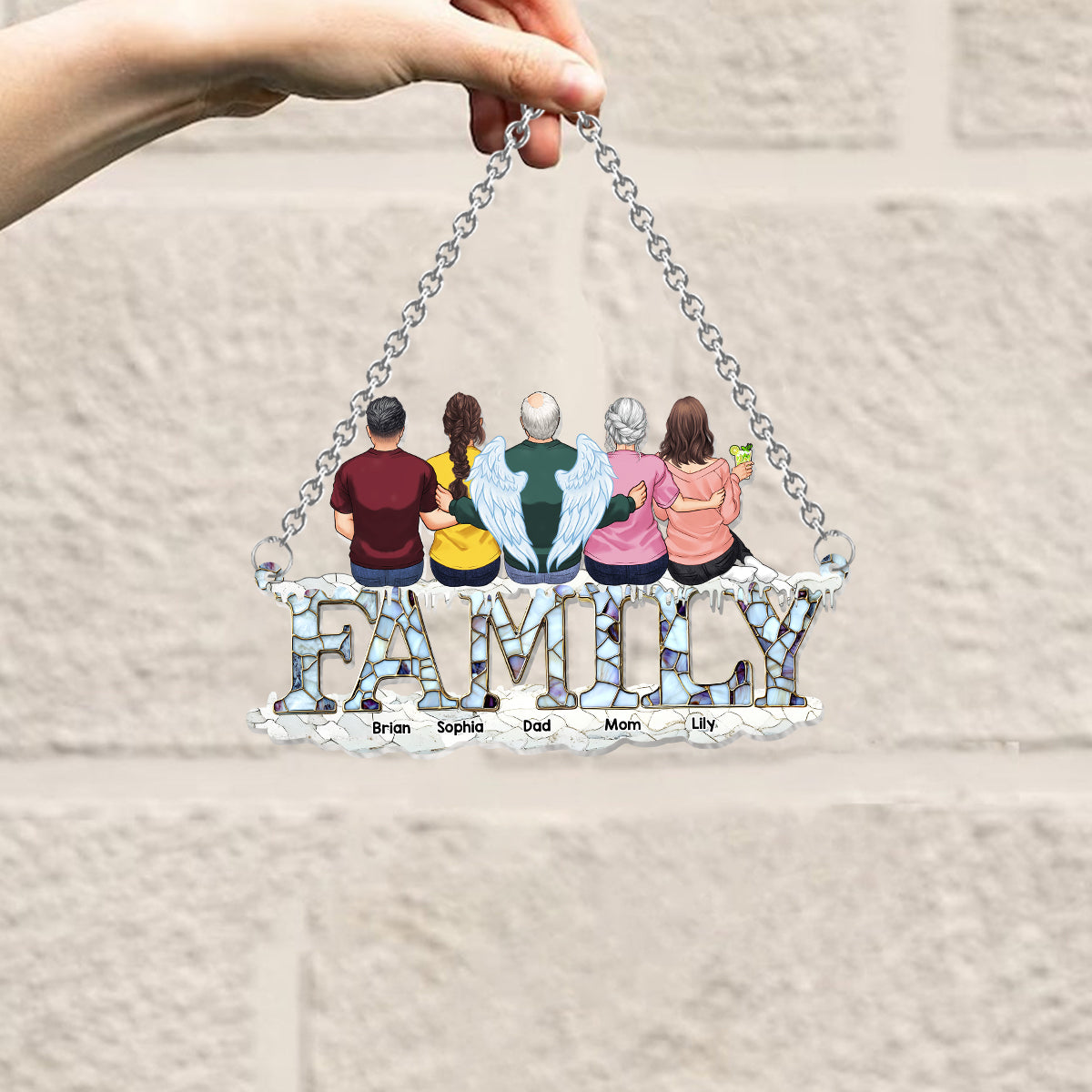 Familienweihnachten – Personalisierter Familien-Fensterhänger-Sonnenfänger als Ornament 