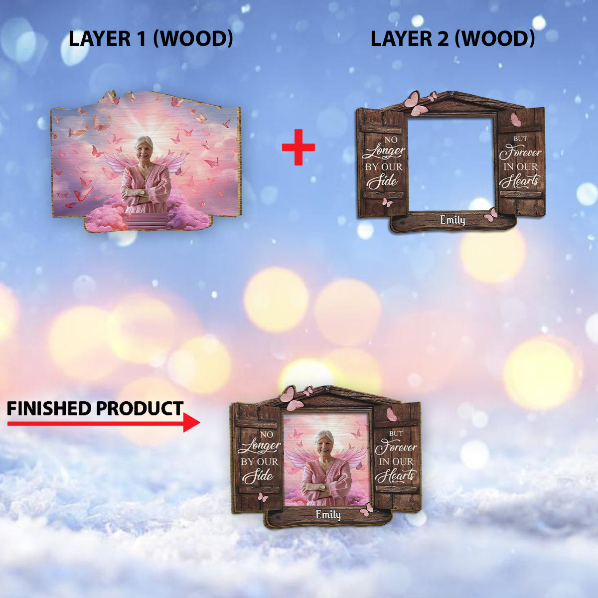 Nie vergessen – Personalisierte Gedenktafel aus zweilagigem Holz / Holzplakette