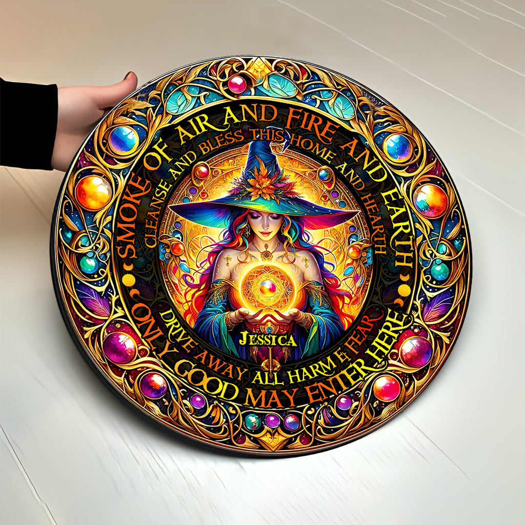 Rauch aus Luft, Feuer und Erde – Personalisiertes rundes Hexen-Holzschild