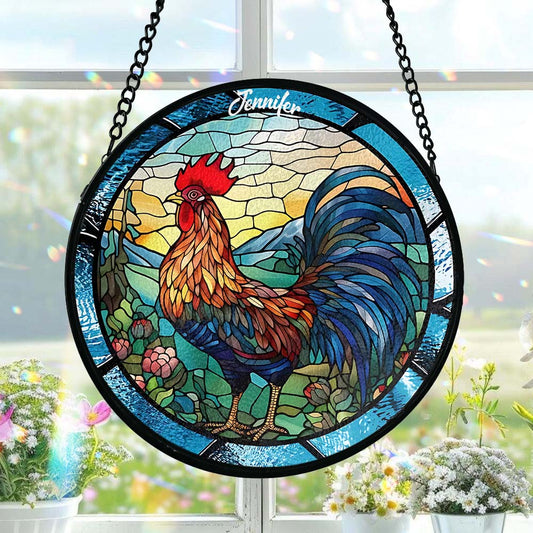 Love Chicken - Personalized Chicken Stained Glass Suncatcher