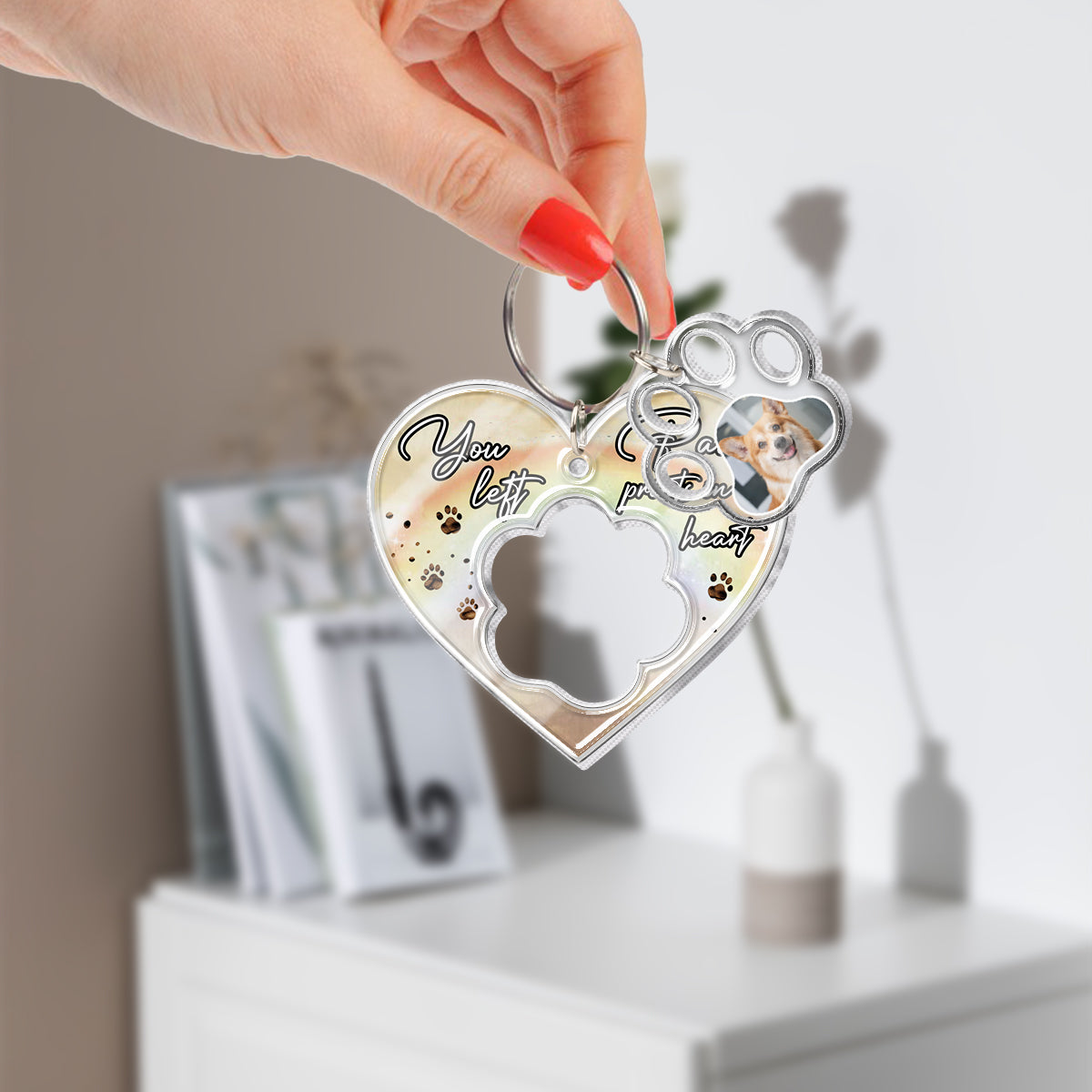 Du hast Pfotenabdrücke in meinem Herzen hinterlassen – personalisierter Hunde-Schlüsselanhänger mit Anhängern