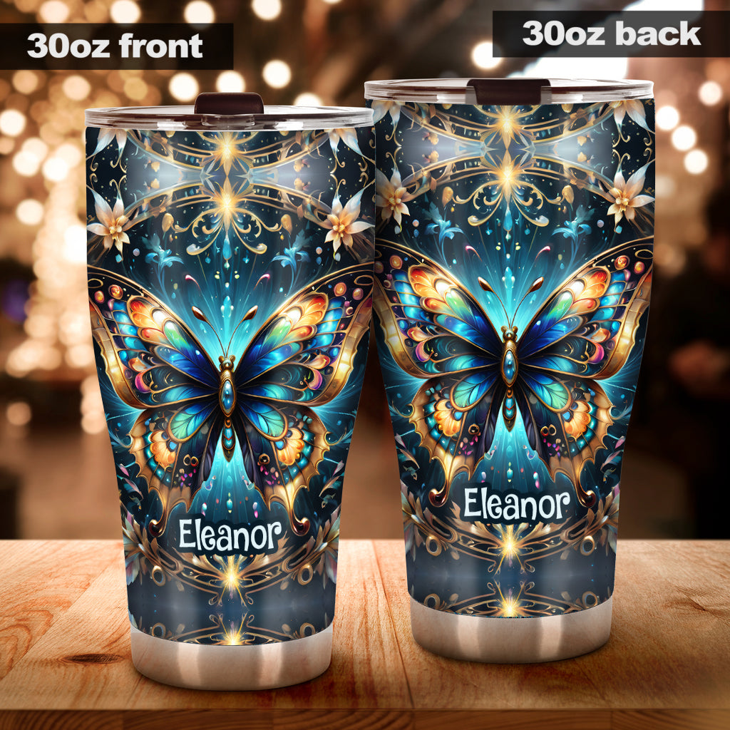 Atemberaubender, goldmetallicfarbener Schmetterling – personalisierter Schmetterlingsbecher