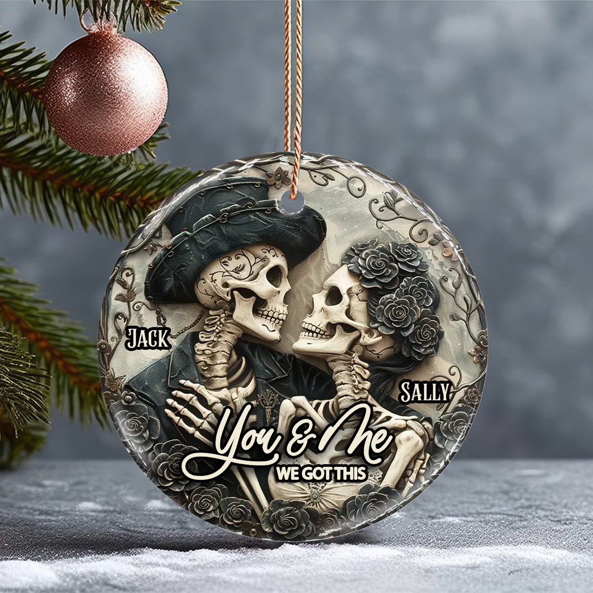 You & Me - Personalized Skull Ceramic Circle Ornament