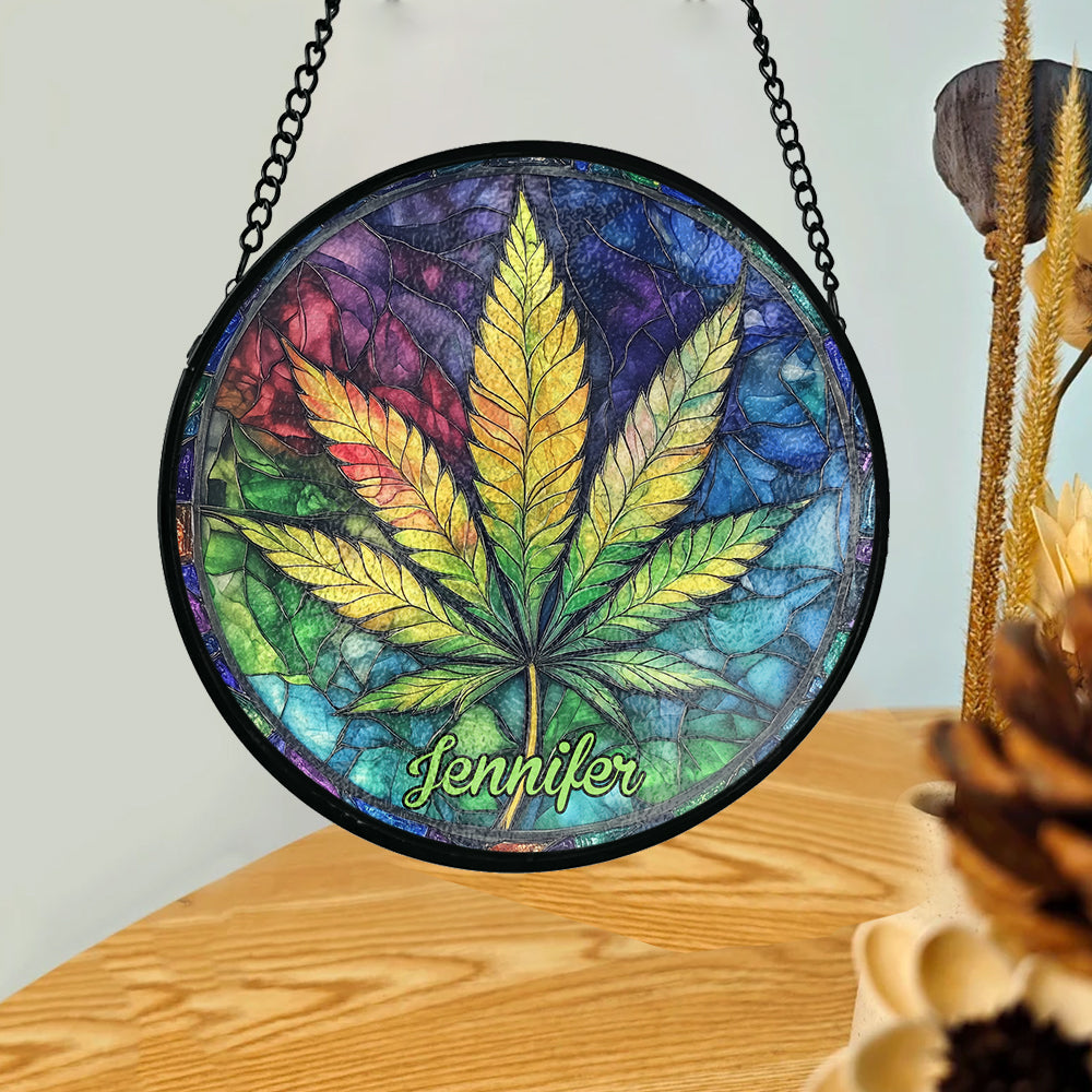 Buntes Cannabis – Personalisierter Cannabis-Glas-Sonnenfänger