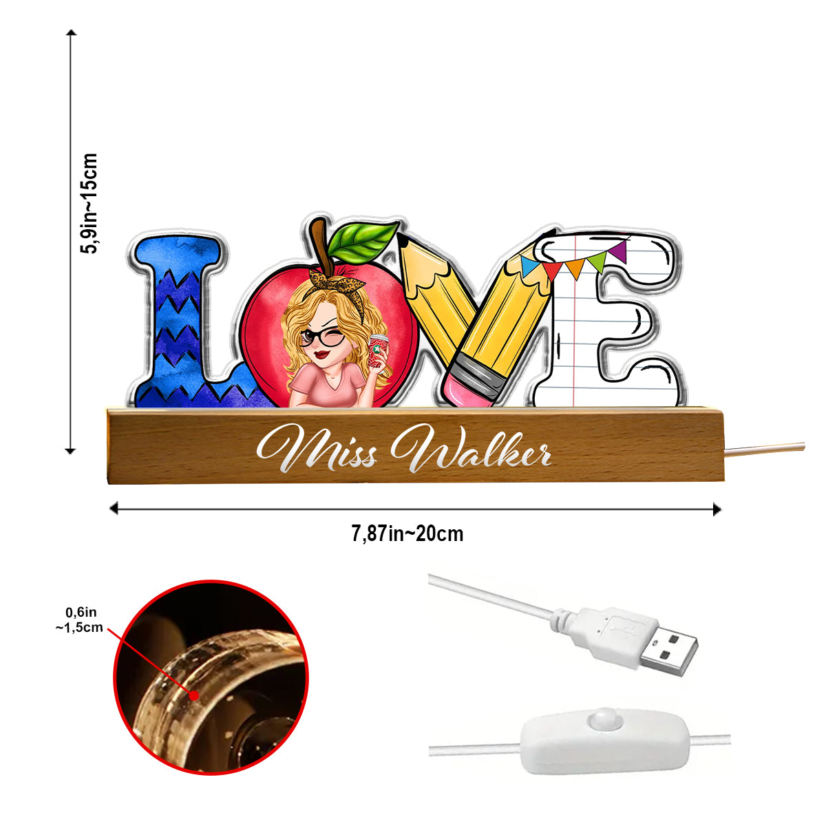 Liebe zum Lehren – Personalisierte LED-Nachtleuchte in Lehrerform