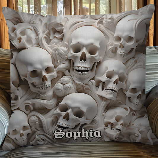 White Bones – Personalisiertes Totenkopf-Dekokissen
