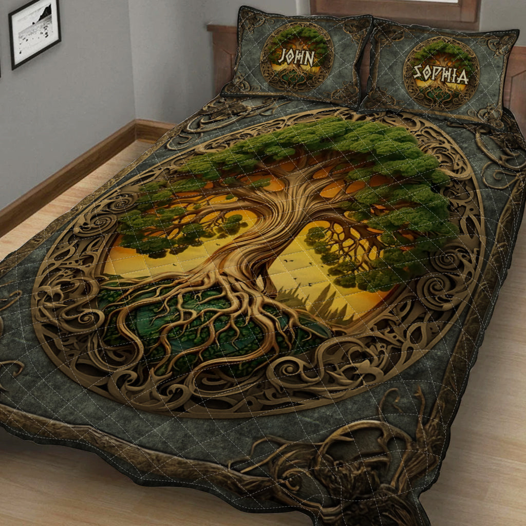 Lebensbaum, skandinavische Mythologie, rustikaler Stil – personalisiertes irisches Quilt-Set