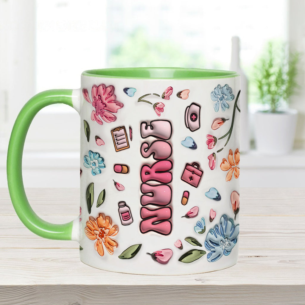 Nurse Life Pink Pastel Floral Inflated - Personalized Nurse Accent Mug