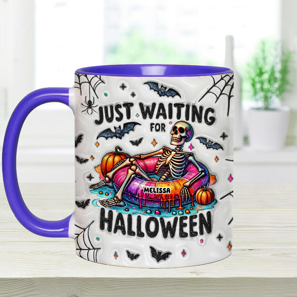 Ich warte nur noch auf Halloween – personalisierte Tasse mit Totenkopf-Akzent