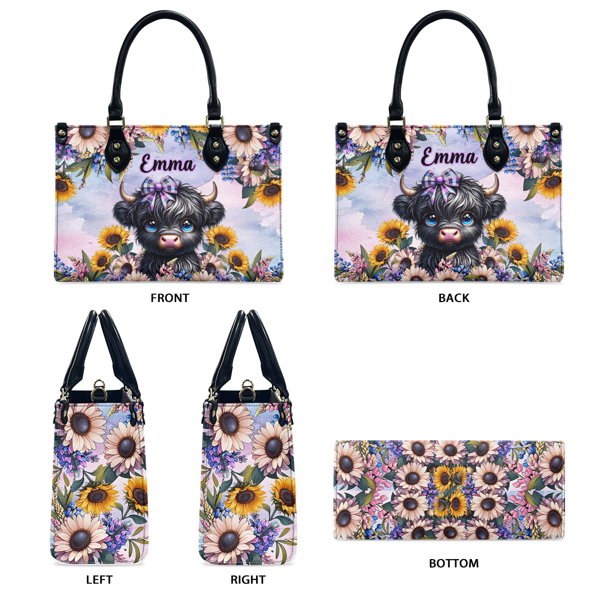 Niedliche kleine Hochlandkuh - Personalisierte Lederhandtasche