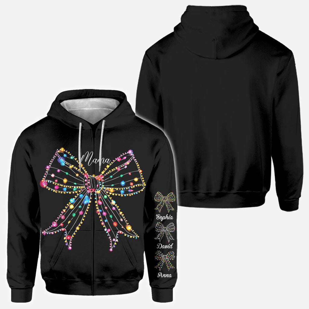 Weihnachtslichter-Schleife - Personalisiertes Mutter-Shirt