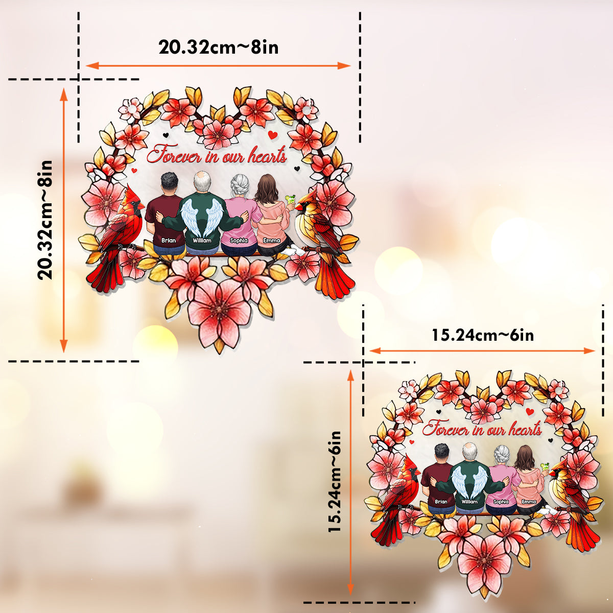 Für immer in unserem Herzen – Personalisierter Gedenk-Fensterhänger (Sonnenfänger) 