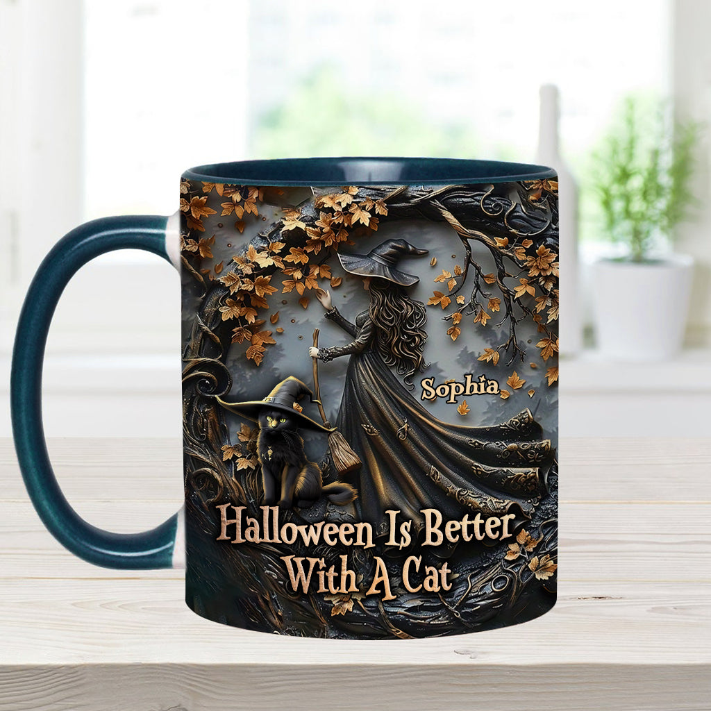 Halloween Is Better With A Cat - Personalized Black Cat Accent Mug