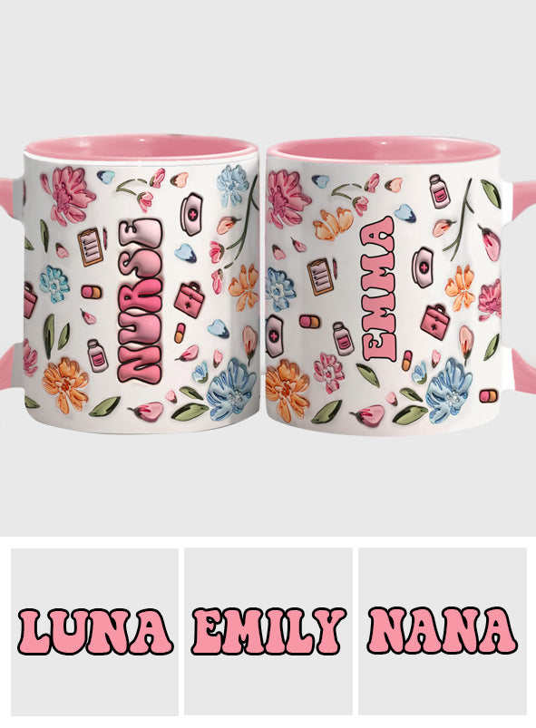 Nurse Life Pink Pastel Floral Inflated - Personalized Nurse Accent Mug