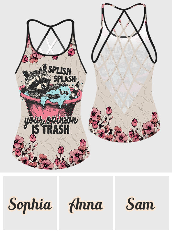 Splish Splash Your Opinion Is Trash - Personalized Raccoon Cross Tank Top