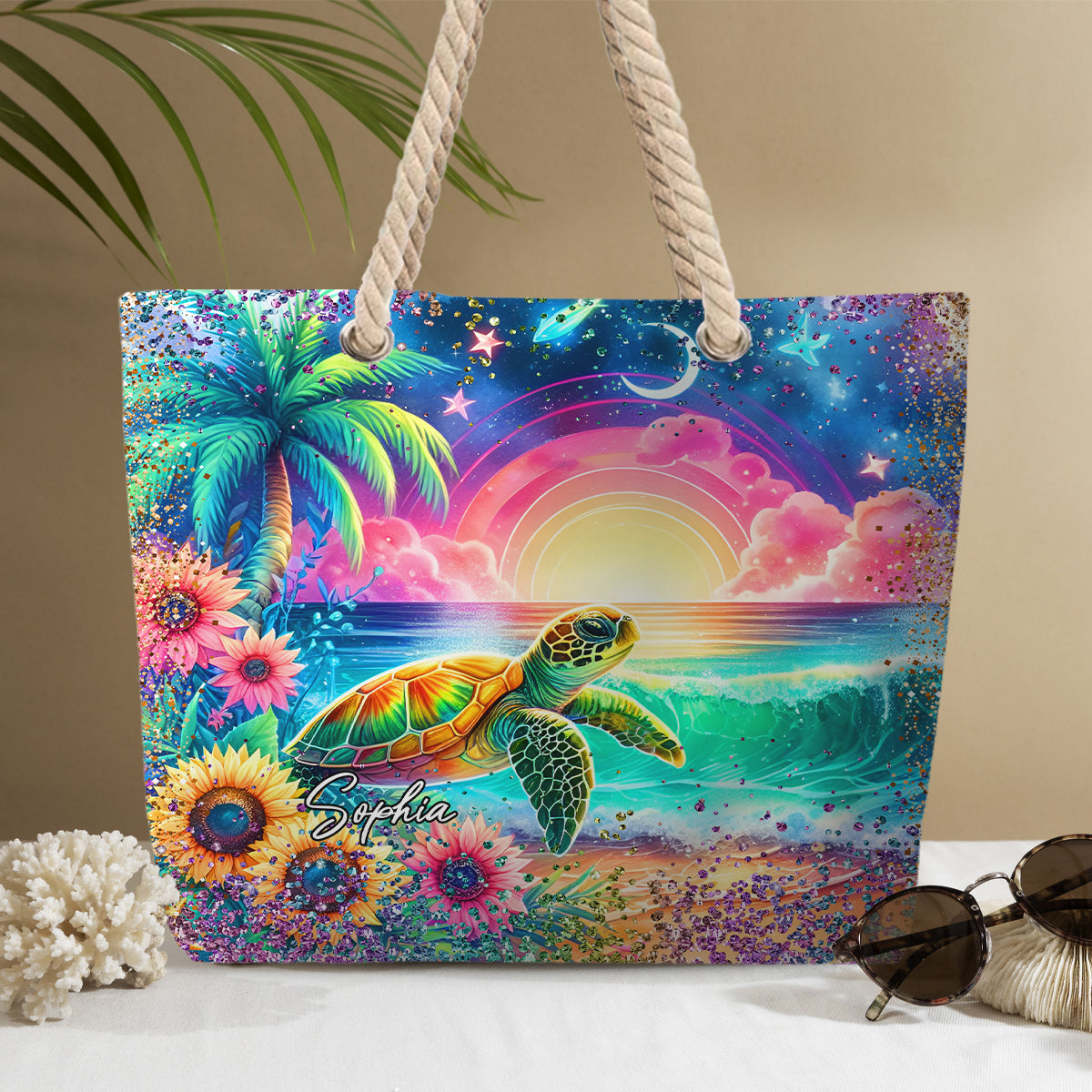 Personalisierte Strandtasche mit Schildkrötenmotiv