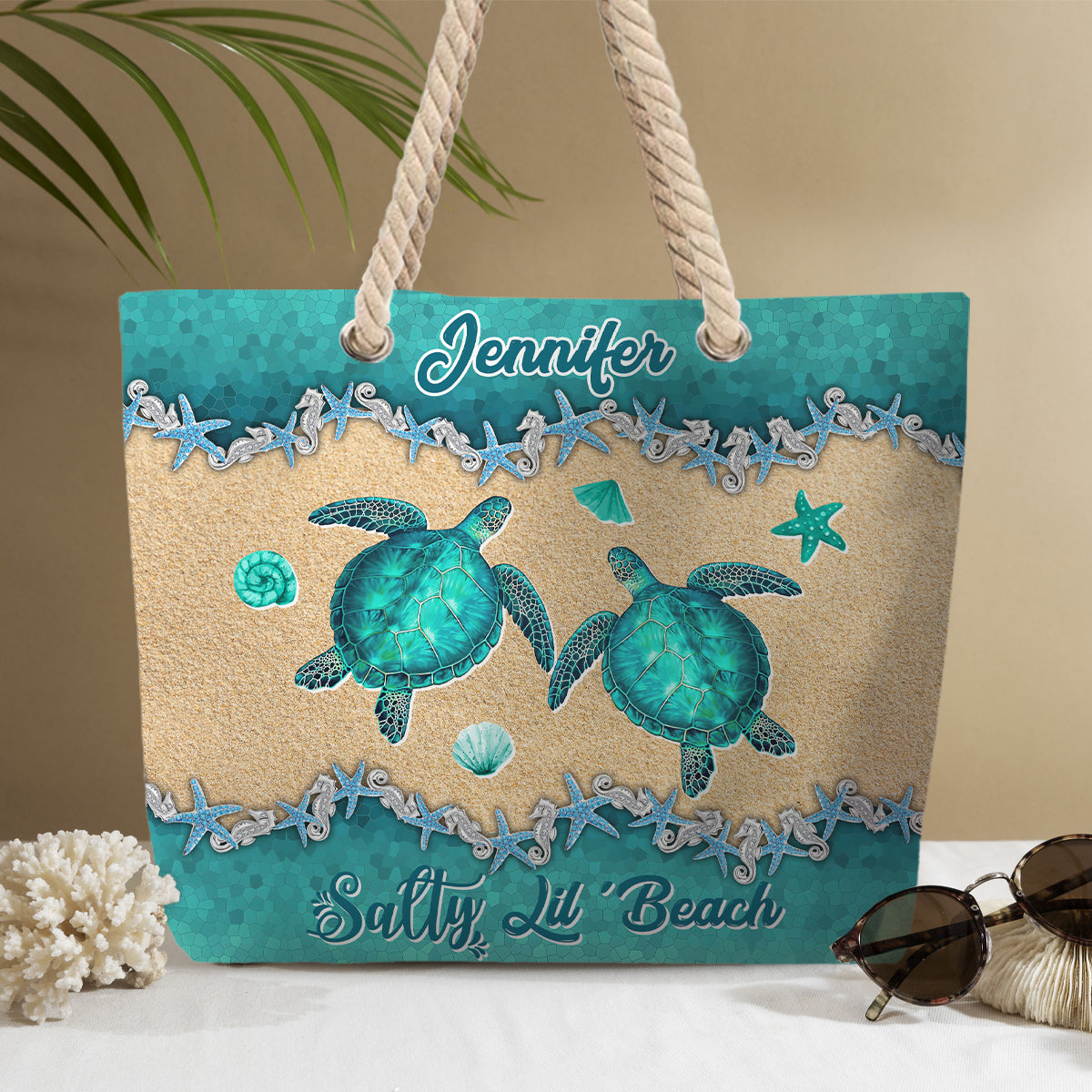 Strandtasche „Beach Please Turtle Version“ – Personalisierte Schildkröten-Strandtasche