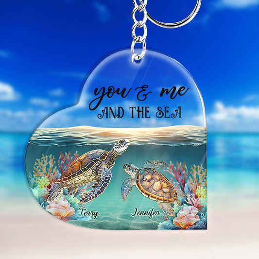 Du und ich und das Meer – Personalisierter Schildkröten-Schlüsselanhänger
