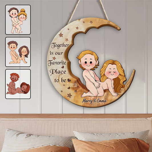 Together Is Our Favourite Place To Be - Personalized Couple Custom Shaped Wood Sign