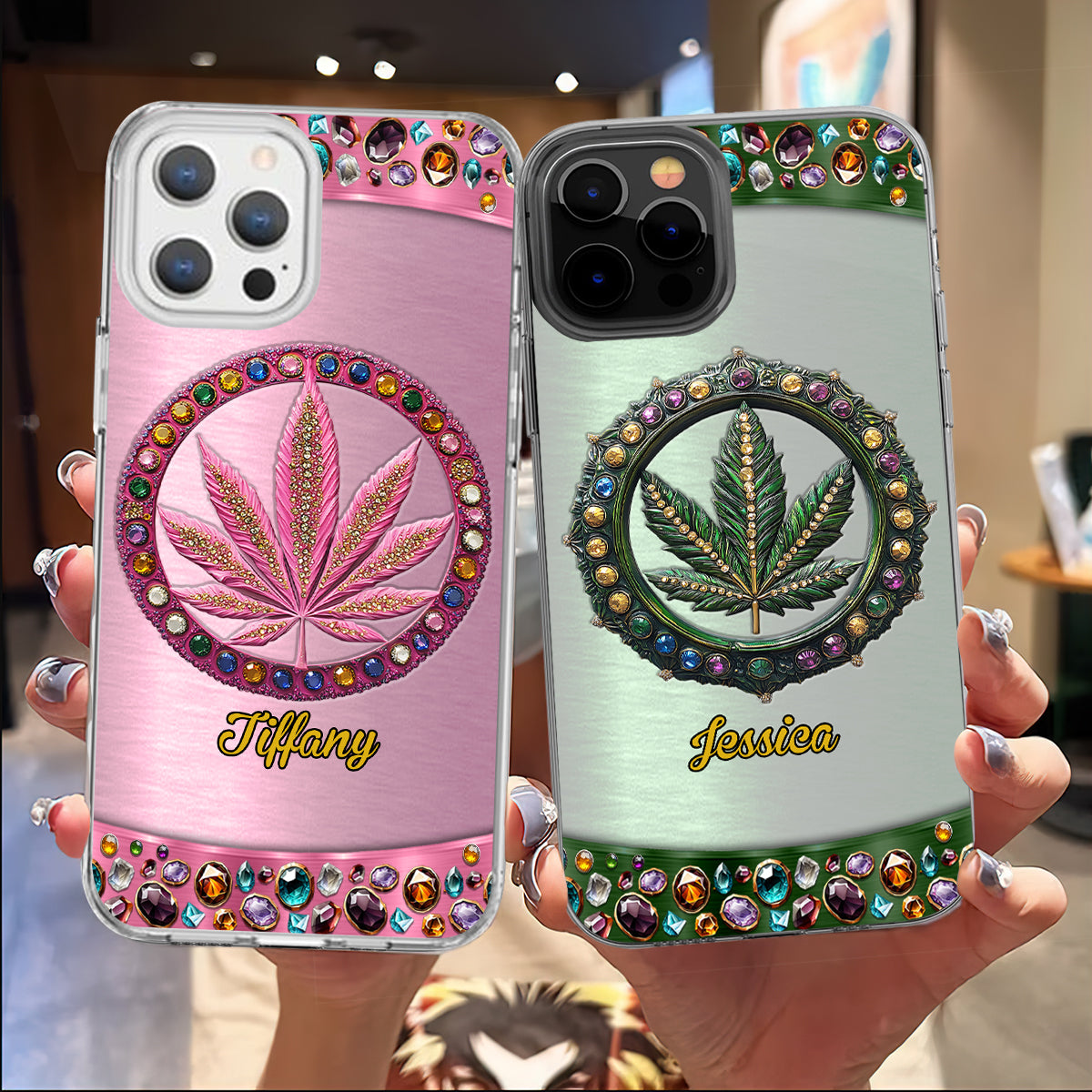 Stoner Chick – Personalisierte, durchsichtige Handyhülle mit Weed-Motiv