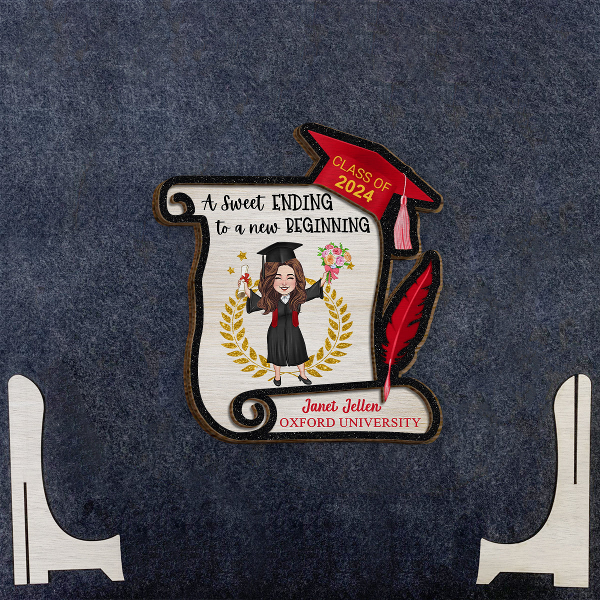 Ein schöner Abschluss für einen neuen Anfang – Personalisiertes Abschluss-Holzschild/Holzplakette, 2-lagig