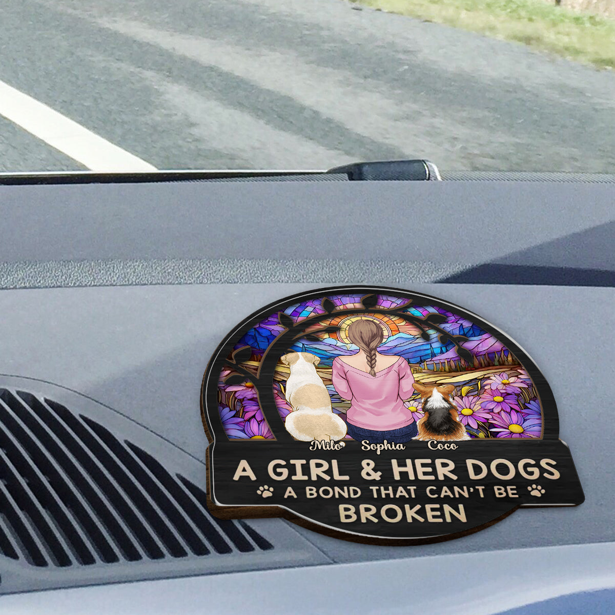 A Girl With Her Dog - Personalized Dog Shaped Car Visor Clip