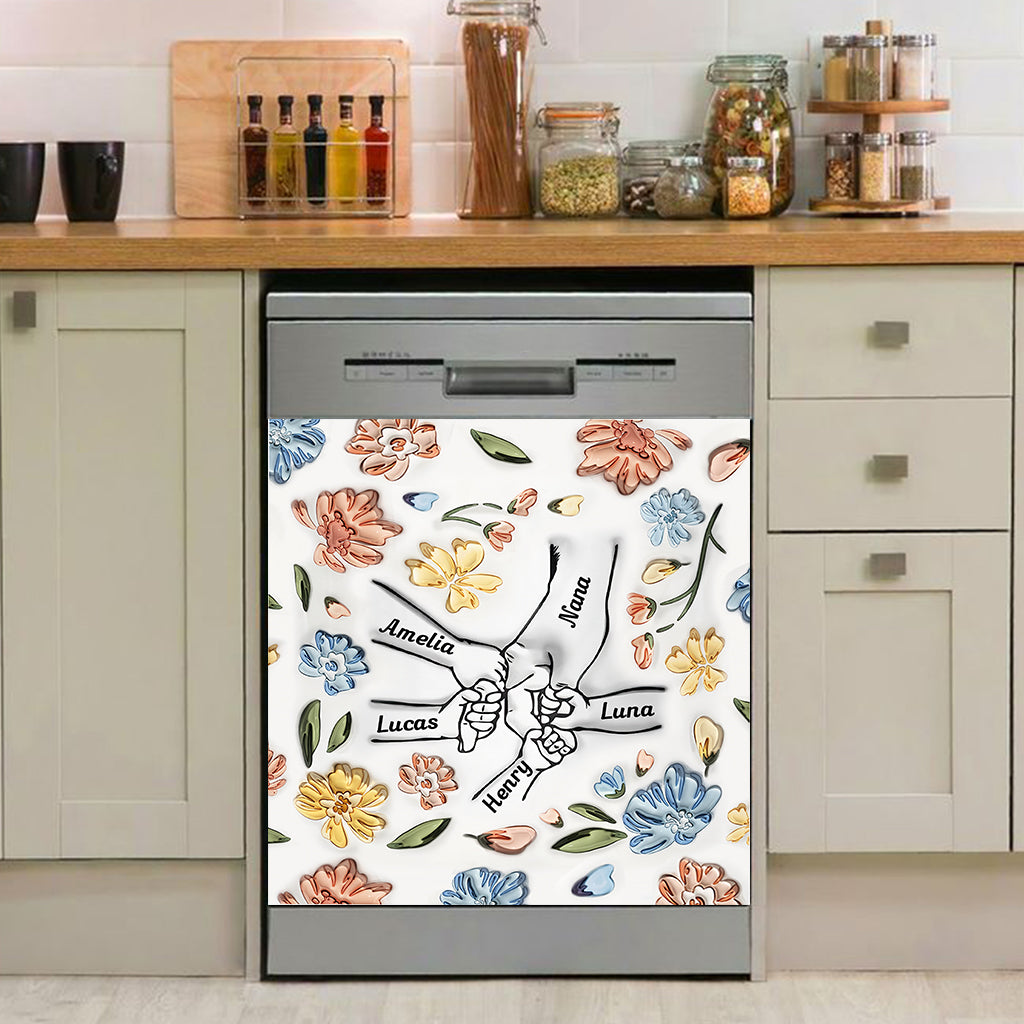 Floral Inflated Hands Holding - Personalized Grandma Dishwasher Cover