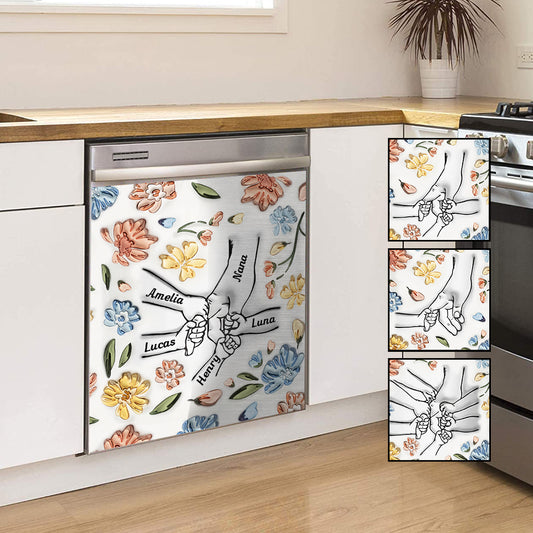 Aufblasbare Hände mit Blumenmuster – Personalisierter Geschirrspülerdeckel für Oma