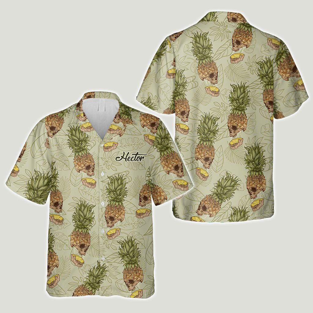 Lustiges Ananas-Totenkopf-Hawaiihemd mit personalisiertem Totenkopfmotiv