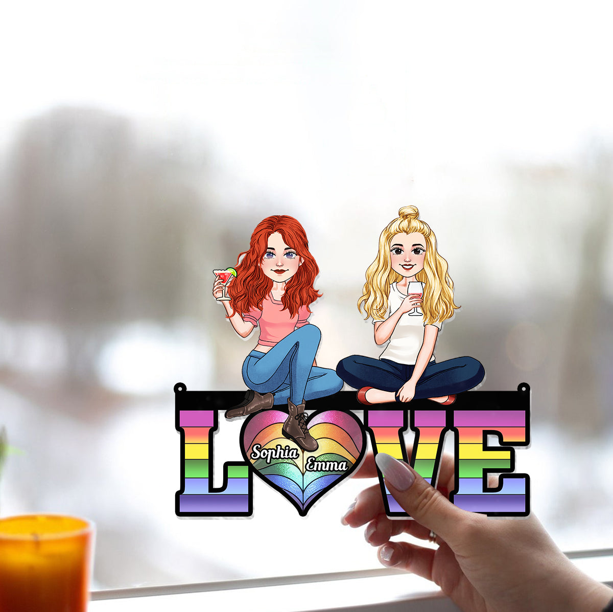 Liebe – Personalisierter LGBT-Unterstützungs-Fensterhänger-Sonnenfänger 