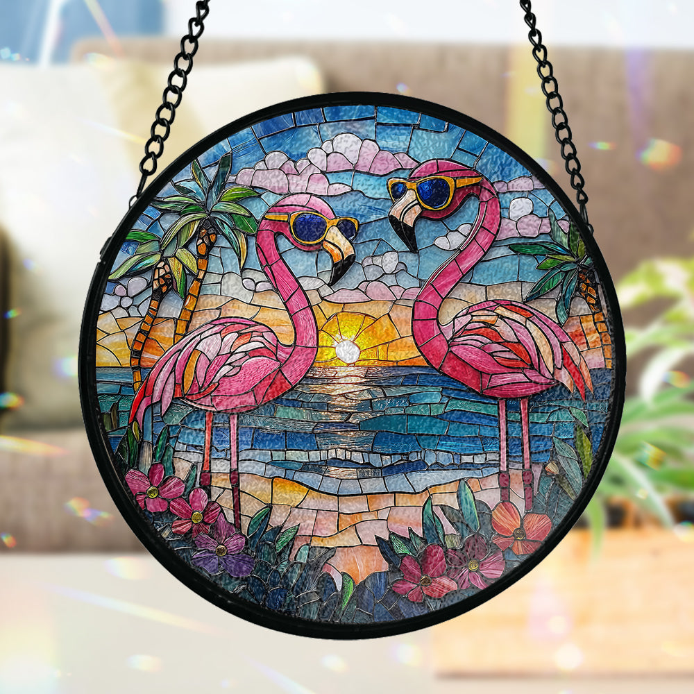 Wunderschöne Flamingos – Personalisierter Flamingo-Sonnenfänger aus Buntglas