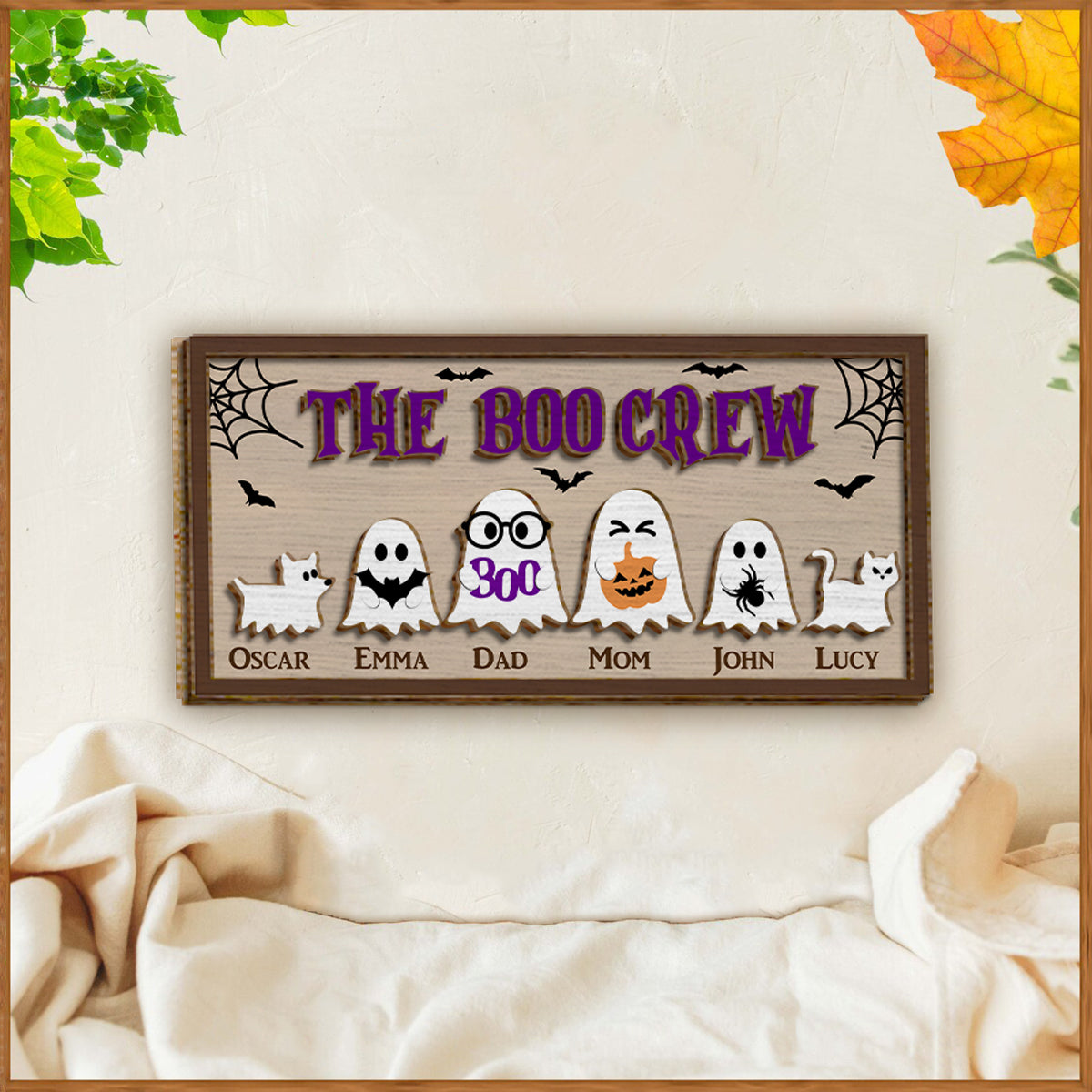 Die Boo Crew – Personalisiertes Familien-Holzschild (2-lagig) / Holzplakette