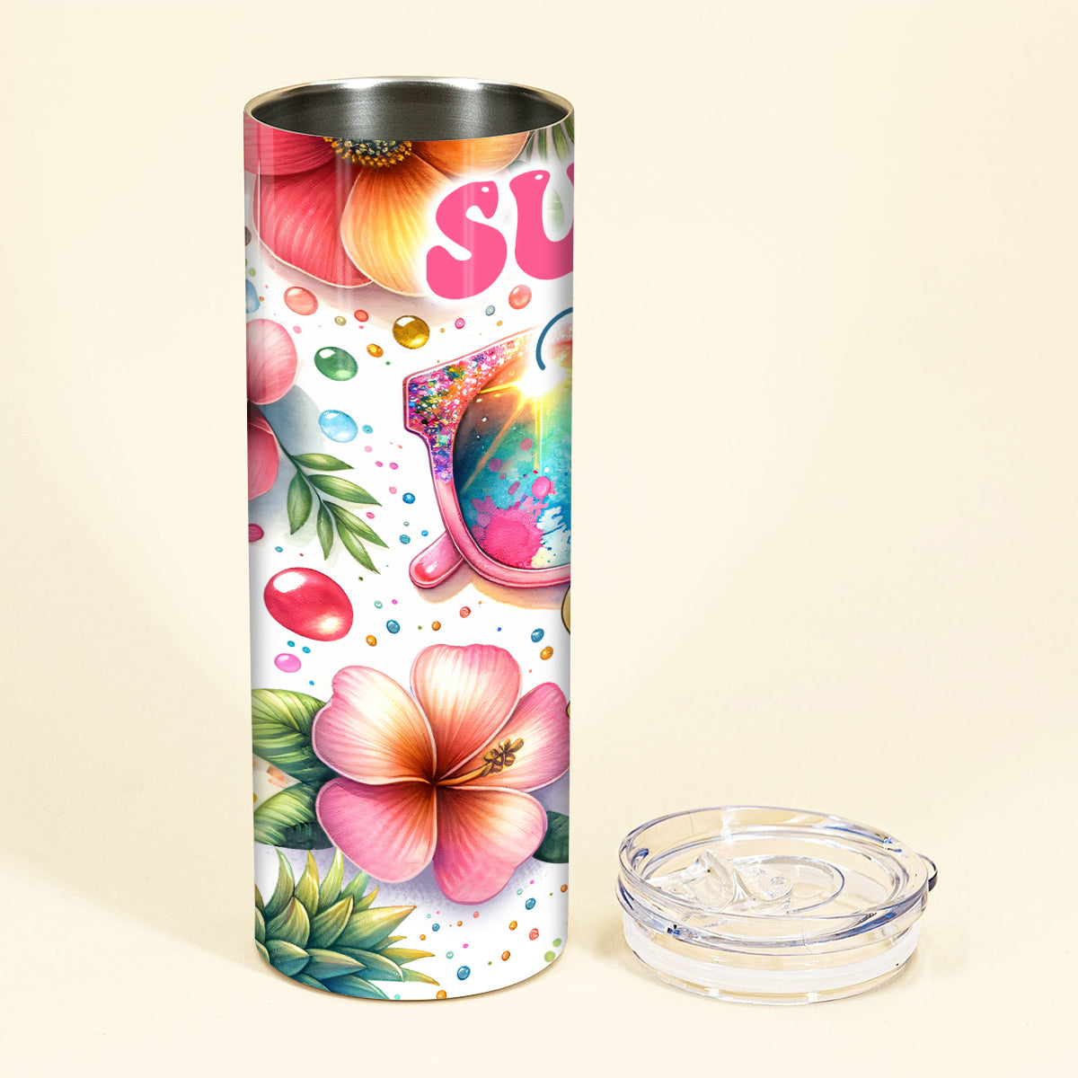 Sommerfeeling – Personalisierter, schlanker Trinkbecher für Meeresliebhaber