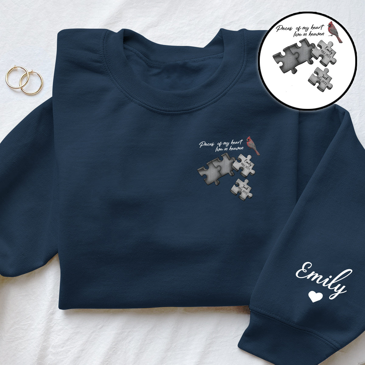 Gedenkpullover mit Schmetterling, Libelle, Himmelsfeder – personalisierter Gedenkpullover mit Stickerei