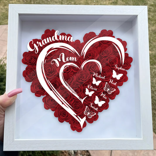 Liebe Mama, Oma – Schmetterlingsversion – Personalisierte Oma-Blumen-Schattenbox