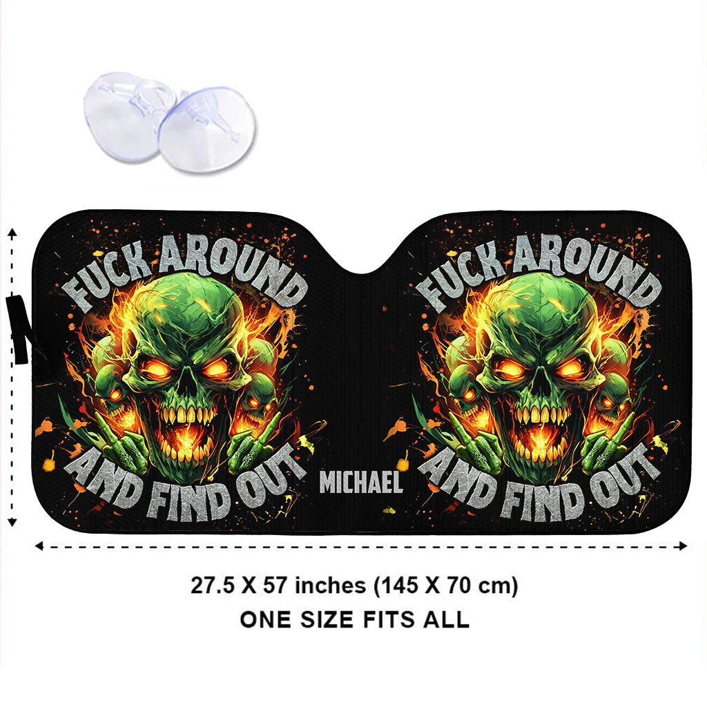 F Around And Find Out Green Fire - Personalisierte Totenkopf-Auto-Sonnenblende