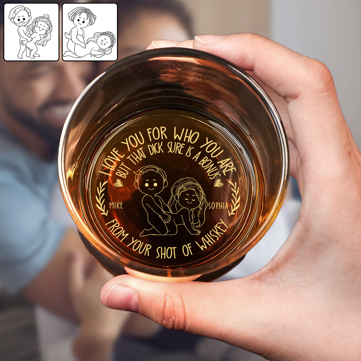 Ich liebe dich, so wie du bist – personalisiertes Whiskyglas für Paare mit Gravur
