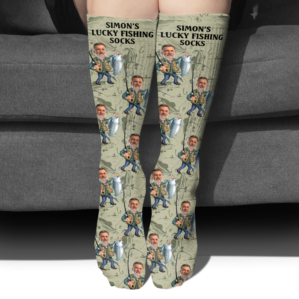 Lustiges Karikaturgesicht – personalisierte Angelsocken