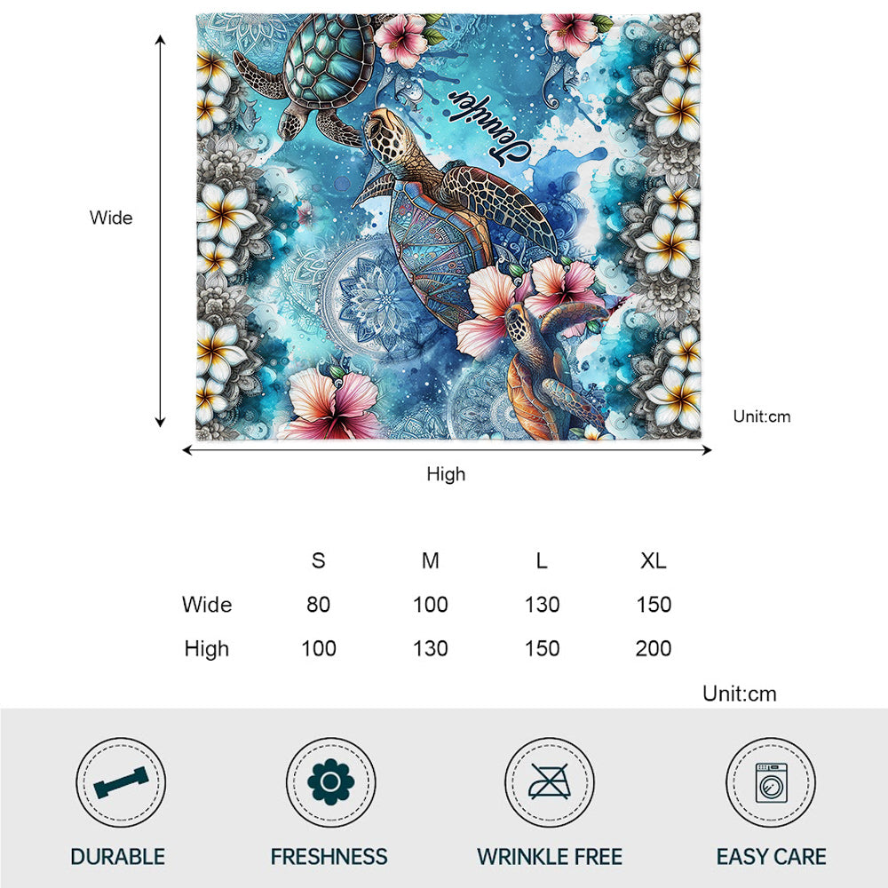 Sea Turtle Mandala Tropical Flower - Personalized Turtle Blanket