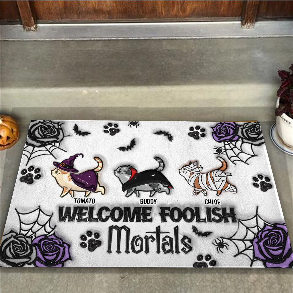 Welcome Foolish Mortals - Personalized Cat Doormat
